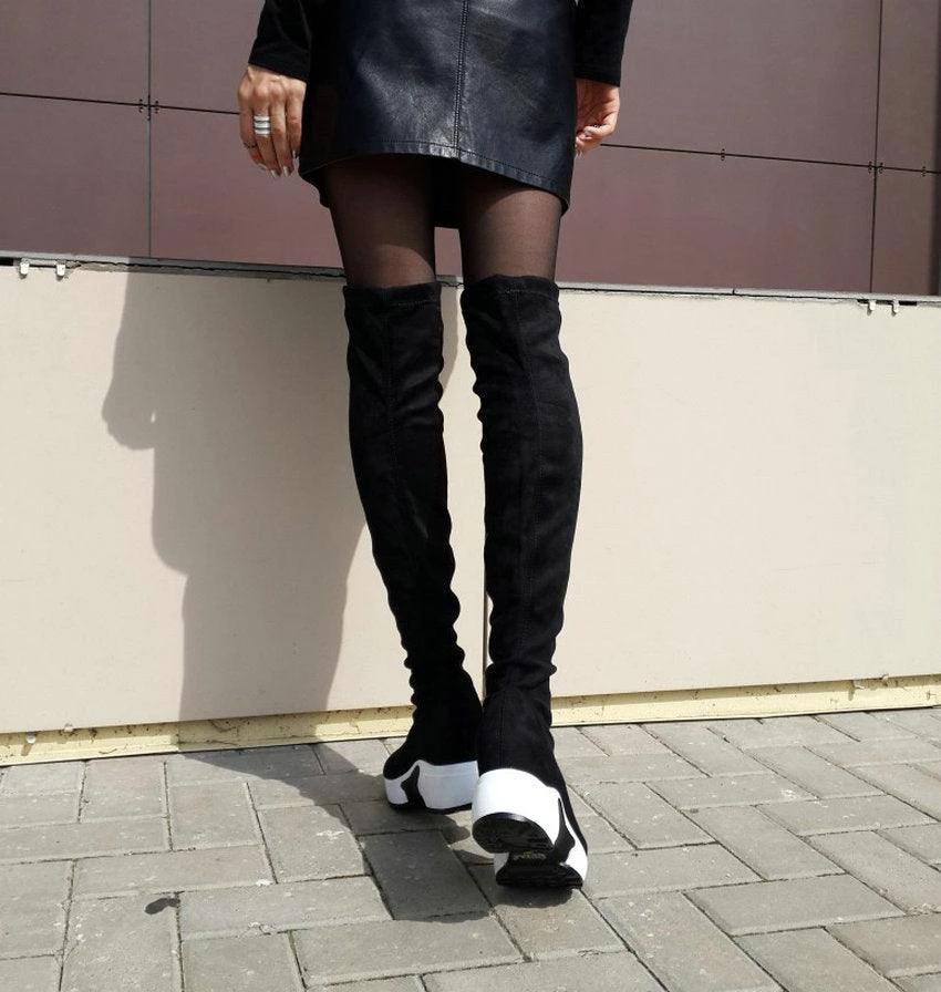 Round toe sports high heel over knee boots - MANDOTOS