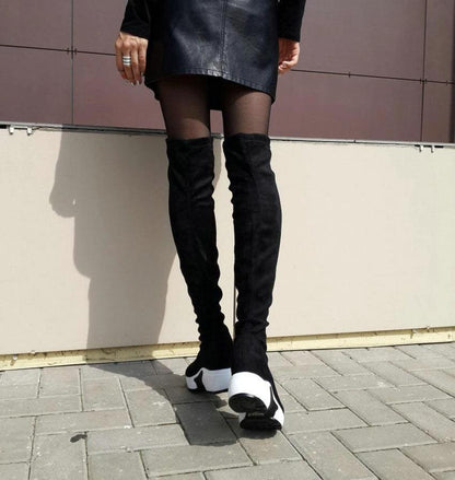 Round toe sports high heel over knee boots - MANDOTOS