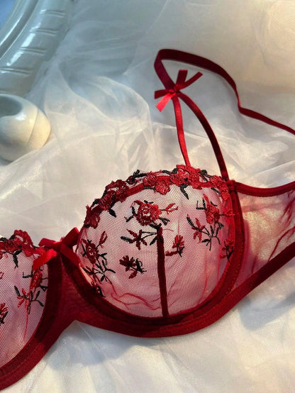 Round Up Night Beautiful Sexy Women 2 Piece Floral Embroidery Underwear Sexy Erotic Lingerie Underwear Lenceria Sexy Sets - MANDOTOS