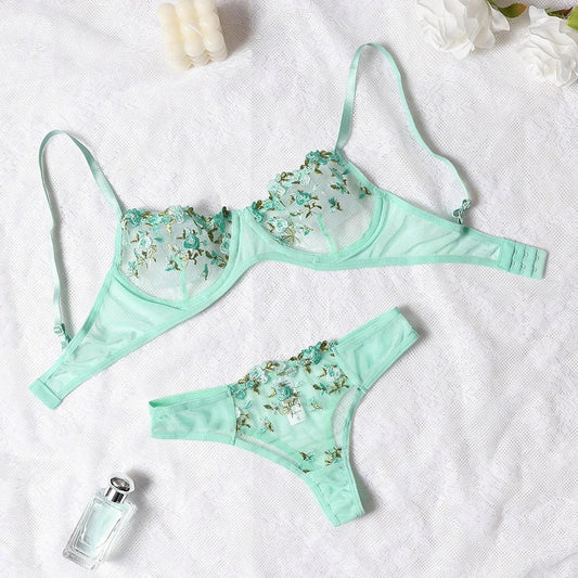 Round Up Night Beautiful Sexy Women 2 Piece Floral Embroidery Underwear Sexy Erotic Lingerie Underwear Lenceria Sexy Sets - MANDOTOS