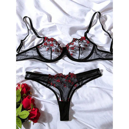 Round Up Night Beautiful Sexy Women 2 Piece Floral Embroidery Underwear Sexy Erotic Lingerie Underwear Lenceria Sexy Sets - MANDOTOS