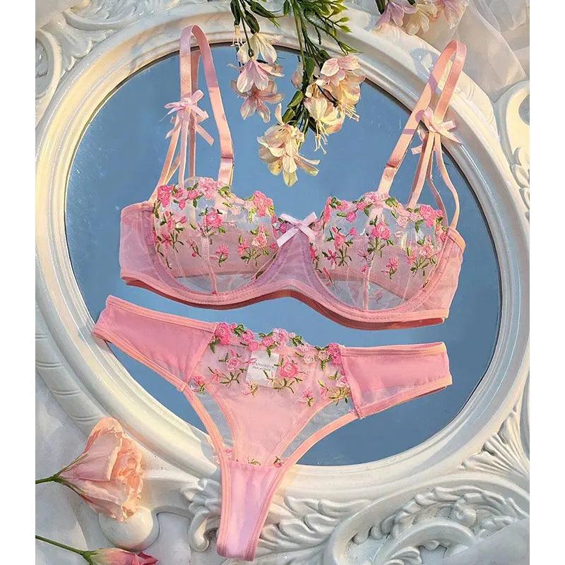 Round Up Night Beautiful Sexy Women 2 Piece Floral Embroidery Underwear Sexy Erotic Lingerie Underwear Lenceria Sexy Sets - MANDOTOS