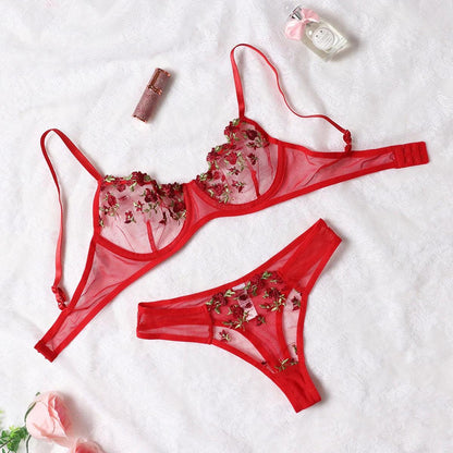 Round Up Night Beautiful Sexy Women 2 Piece Floral Embroidery Underwear Sexy Erotic Lingerie Underwear Lenceria Sexy Sets - MANDOTOS