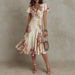 Ruffled Hem Maxi Dress – V-Neck Satin A-Line Color Block Dress - MANDOTOS INTERNATIONALDress