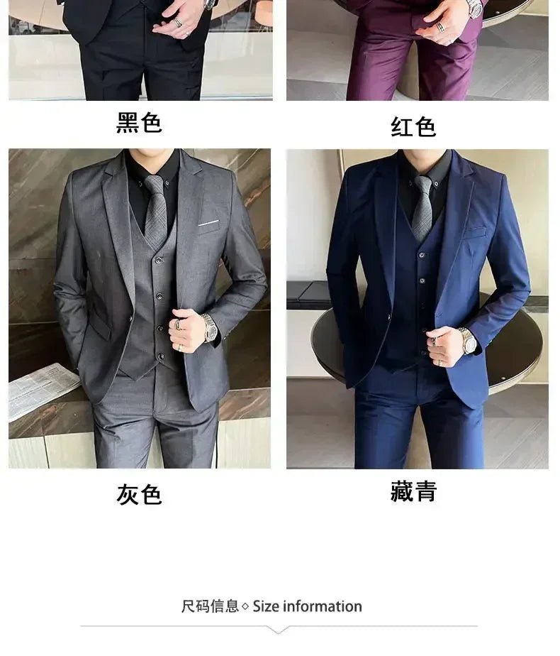 S-9XL New (Blazer+Vest+Pants) Men's Fashion Business Gentleman Professional Formal Dress Korean Version Banquet Dress Suit 6XL - MANDOTOS INTERNATIONAL