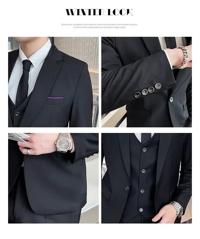 S-9XL New (Blazer+Vest+Pants) Men's Fashion Business Gentleman Professional Formal Dress Korean Version Banquet Dress Suit 6XL - MANDOTOS INTERNATIONAL