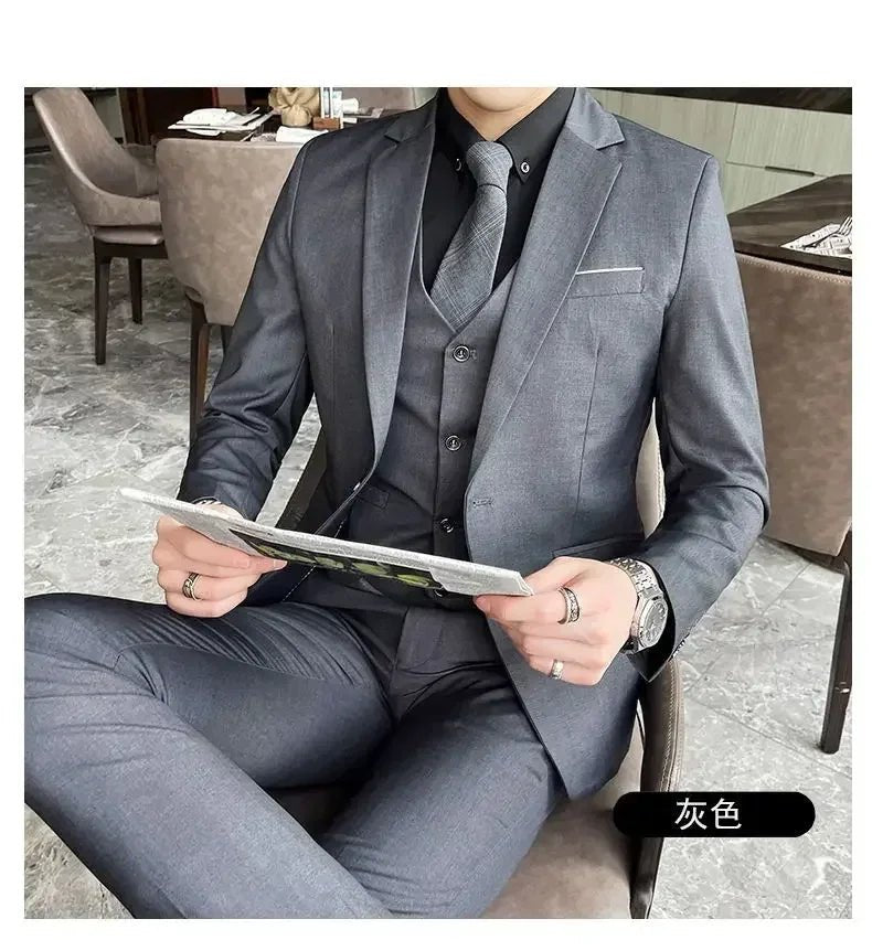 S-9XL New (Blazer+Vest+Pants) Men's Fashion Business Gentleman Professional Formal Dress Korean Version Banquet Dress Suit 6XL - MANDOTOS INTERNATIONAL