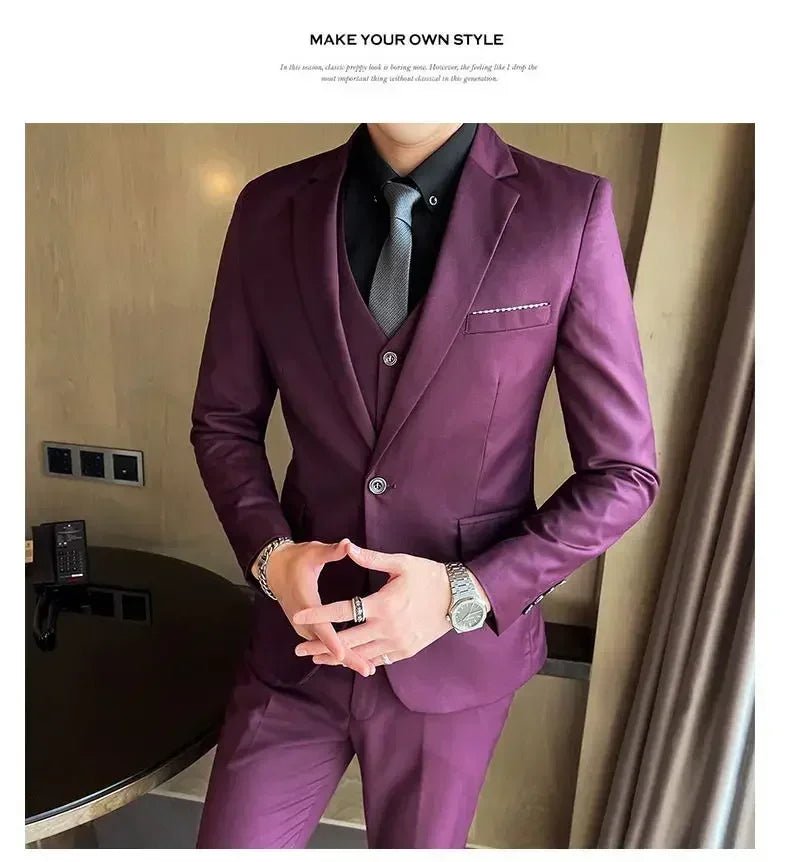 S-9XL New (Blazer+Vest+Pants) Men's Fashion Business Gentleman Professional Formal Dress Korean Version Banquet Dress Suit 6XL - MANDOTOS INTERNATIONAL