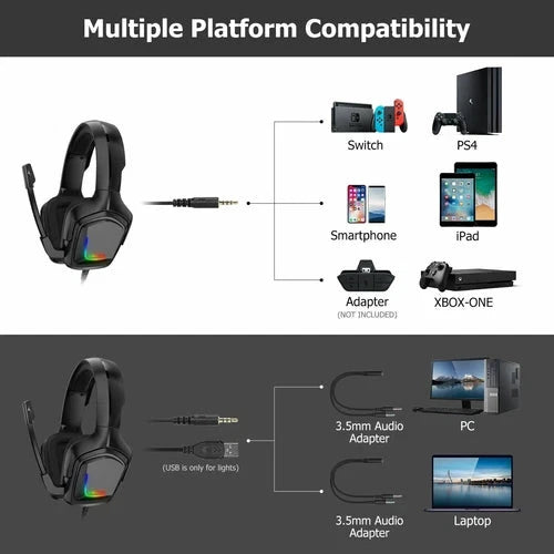 ONIKUMA K20 RGB Gaming Headset with Immersive Sound & Adjustable Mic - MANDOTOS