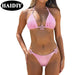 Same-day Shipping Custom Sexy Solid Flower Special Fabric Push up Wrinkle Triangle Two Piece Bikini Women Halter Belt Swimwear - MANDOTOS INTERNATIONAL