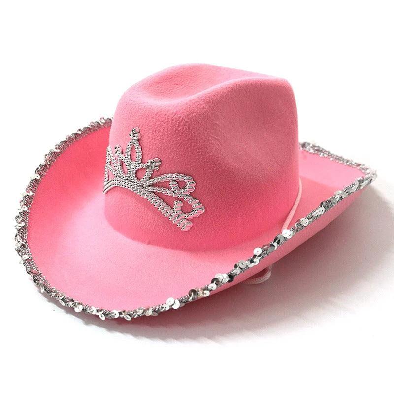 Sequined Western Cowboy Hat - Wool Felt with Feather Trim - MANDOTOS