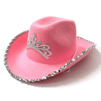 Sequined Western Cowboy Hat - Wool Felt with Feather Trim - MANDOTOS