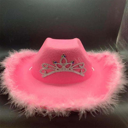 Sequined Western Cowboy Hat - Wool Felt with Feather Trim - MANDOTOS