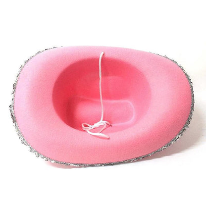 Sequined Western Cowboy Hat - Wool Felt with Feather Trim - MANDOTOS
