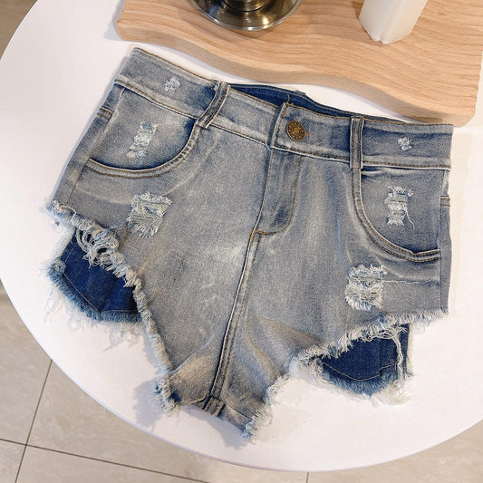 Sexy European and American Raw Hem High Waist Fun Light-Colored Jeans - MANDOTOS