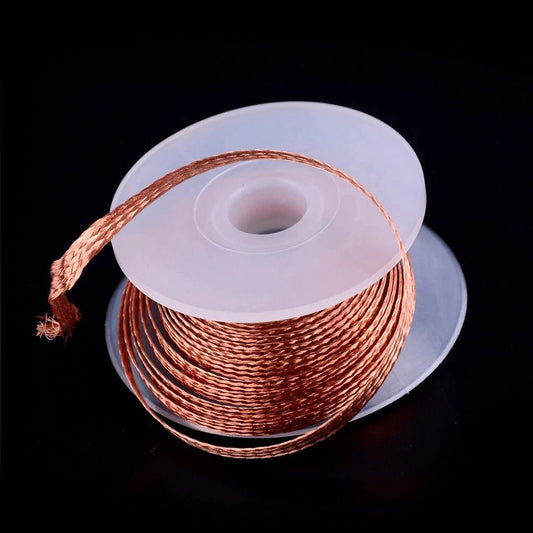 Copper desolder braid wick, 1.5 meters length, used for PCB repair, with copper wire for desoldering electronic components.