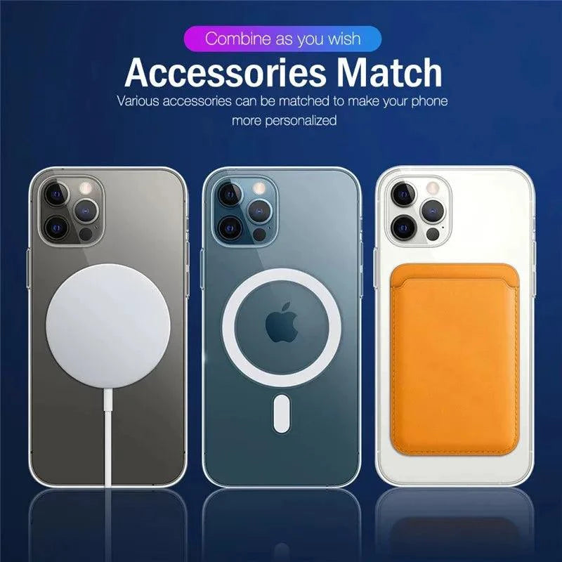 MagSafe Compatible Magnetic Clear Case for iPhone 16/15/14/13/12/11 Pro Max Plus - Wireless Charging Ready - MANDOTOS