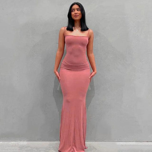 Sleek Satin Backless Gown - MANDOTOS