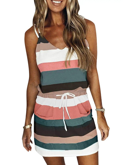 Sleeveless Dress for Women Clothing 2024 Summer Vacation Pullover Beach Sundress Female Korean Fashion Slim Sexy Short Dresse M - MANDOTOS