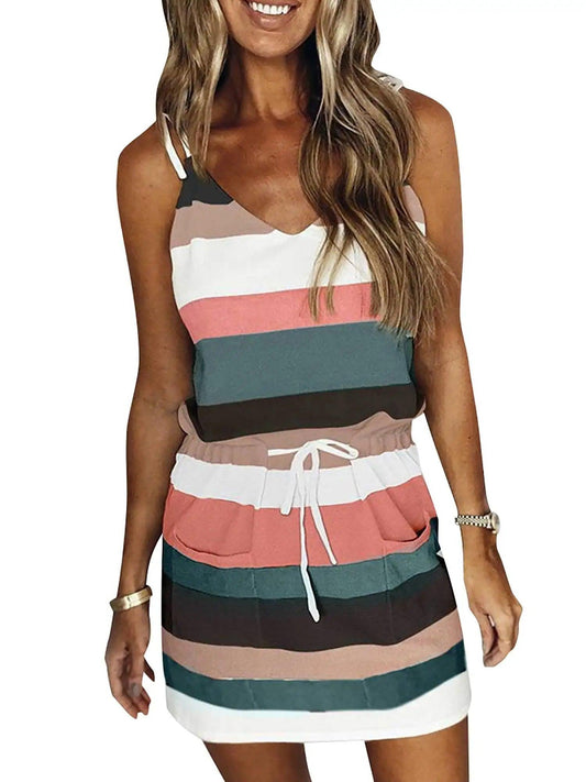 Sleeveless Dress for Women Clothing 2024 Summer Vacation Pullover Beach Sundress Female Korean Fashion Slim Sexy Short Dresse M - MANDOTOS
