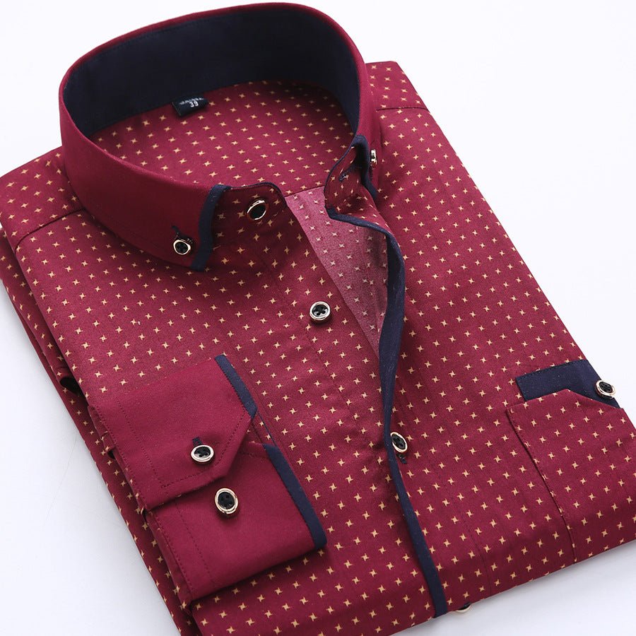 Slim-fit Business Dress Men's Shirt Fashionable Printed Thin Casual Shirt Youth Long-sleeved Fashionable All-match Top for Men - MANDOTOS INTERNATIONAL