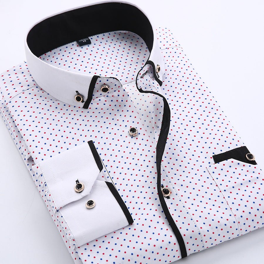 Slim-fit Business Dress Men's Shirt Fashionable Printed Thin Casual Shirt Youth Long-sleeved Fashionable All-match Top for Men - MANDOTOS INTERNATIONAL