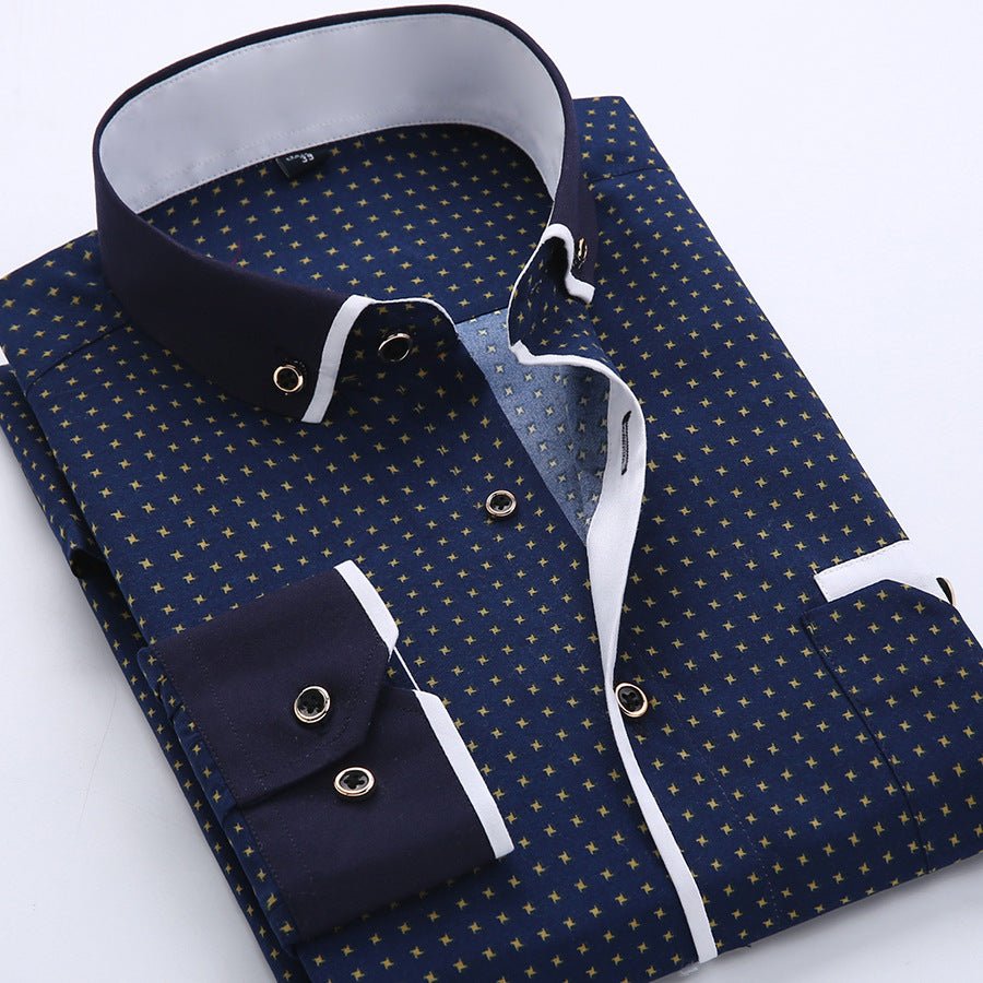 Slim-fit Business Dress Men's Shirt Fashionable Printed Thin Casual Shirt Youth Long-sleeved Fashionable All-match Top for Men - MANDOTOS INTERNATIONAL