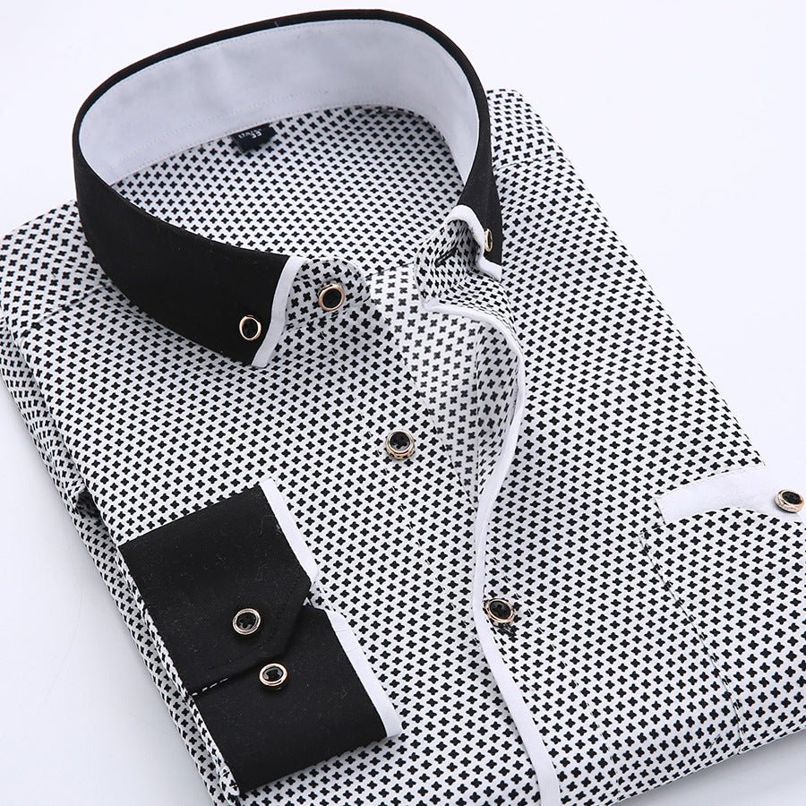 Slim-fit Business Dress Men's Shirt Fashionable Printed Thin Casual Shirt Youth Long-sleeved Fashionable All-match Top for Men - MANDOTOS INTERNATIONAL