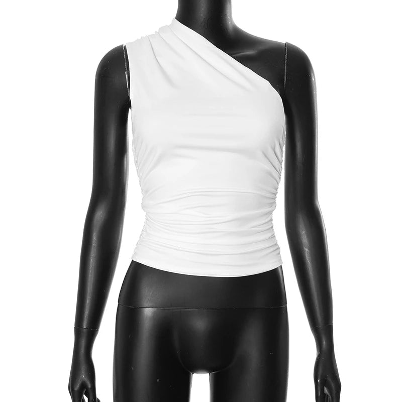 One Shoulder Backless Tank Top - Candy Color Sleeveless Casual T-Shirt - MANDOTOS INTERNATIONAL