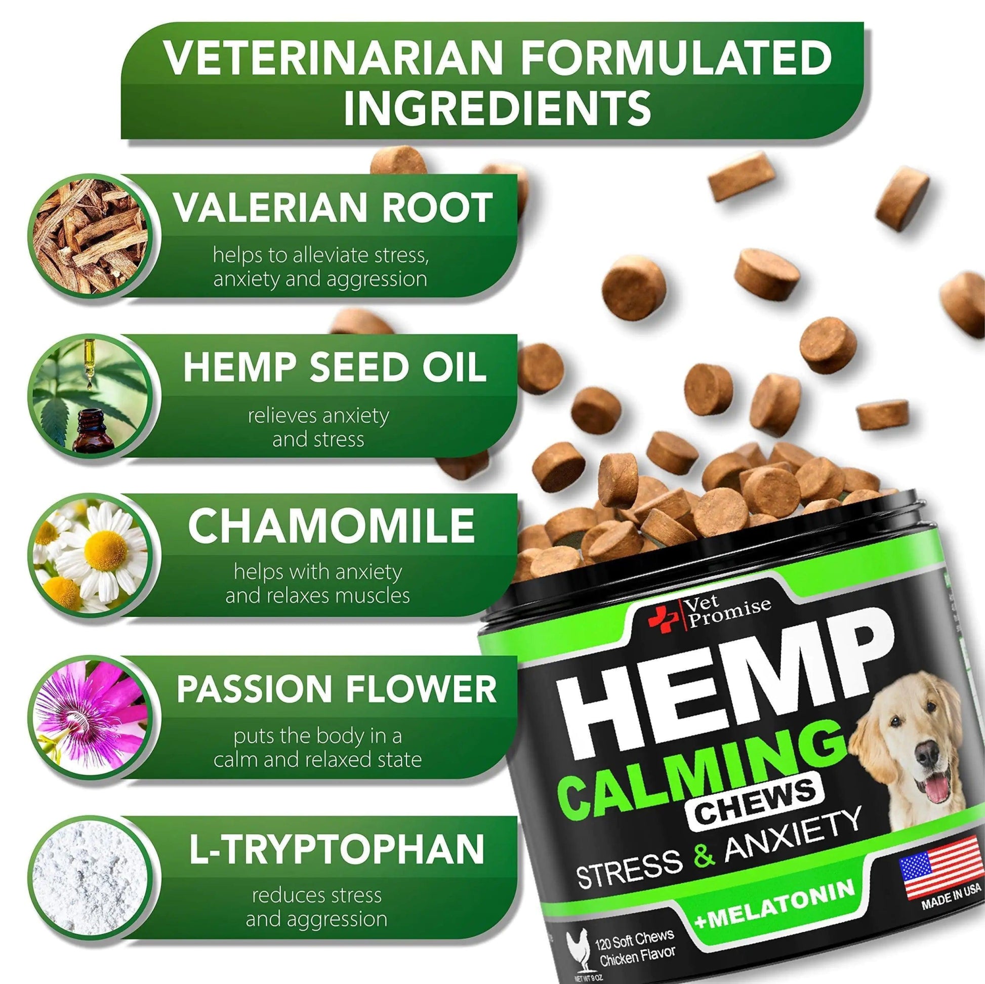 Soothing Hemp Dog Treats for Anxiety - 120 Pack - MANDOTOS