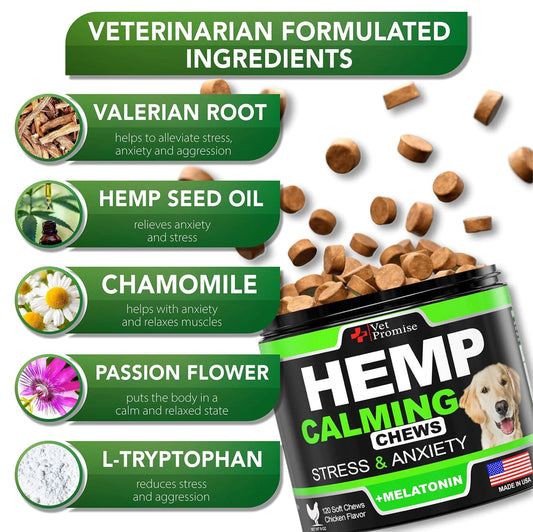 Soothing Hemp Dog Treats for Anxiety - 120 Pack - MANDOTOS
