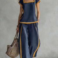 Square-Neck Three-Quarter Sleeve Loose Top & Pants Two-Piece Set - MANDOTOS INTERNATIONALTwo-Piece Set