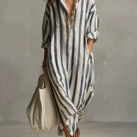 Striped Lapel Collar Dress – Side Slits & Pockets - MANDOTOS INTERNATIONALDresses