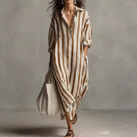Striped Lapel Collar Dress – Side Slits & Pockets - MANDOTOS INTERNATIONALDresses