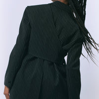 Le Réussi Luna Noir Pinstripe Blazer: Bold Power Dressing in Sophisticated Black - Blazer