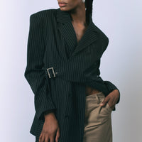Le Réussi Luna Noir Pinstripe Blazer: Bold Power Dressing in Sophisticated Black - Blazer