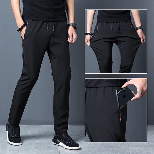 Summer men's ice silk quick drying casual pants slim fit Korean version ice silk pants sports pants straight tube quick drying p - MANDOTOS