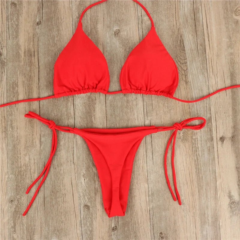 Summer Sexy Solid Mirco Bikini Set Women Tie Side G-String Thong Swimsuit Female Bandage Bathing Suit Brazilian Swimwear Biquini - MANDOTOS INTERNATIONAL