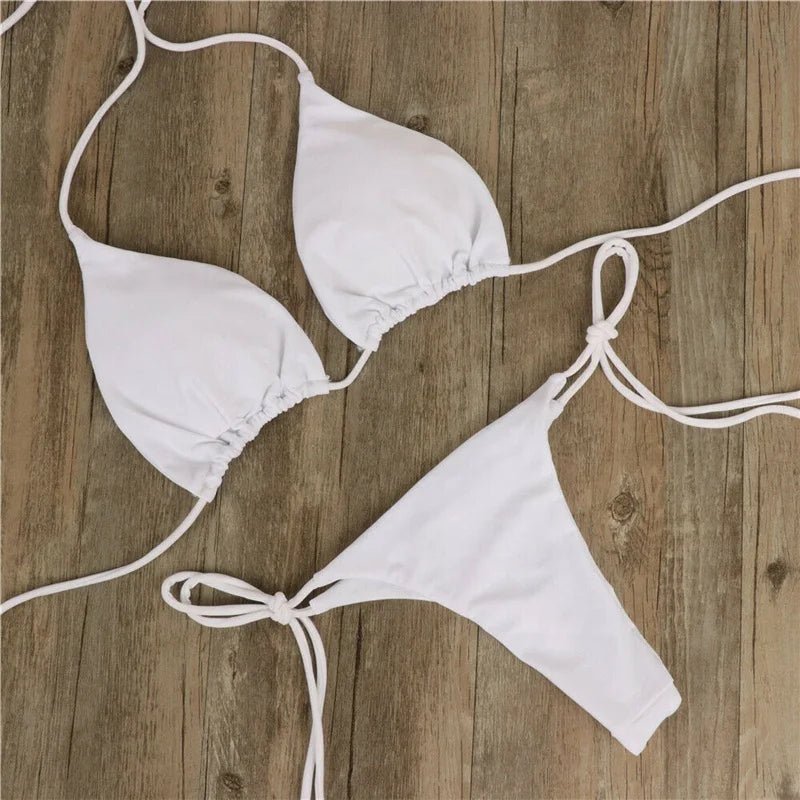 Summer Sexy Solid Mirco Bikini Set Women Tie Side G-String Thong Swimsuit Female Bandage Bathing Suit Brazilian Swimwear Biquini - MANDOTOS INTERNATIONAL