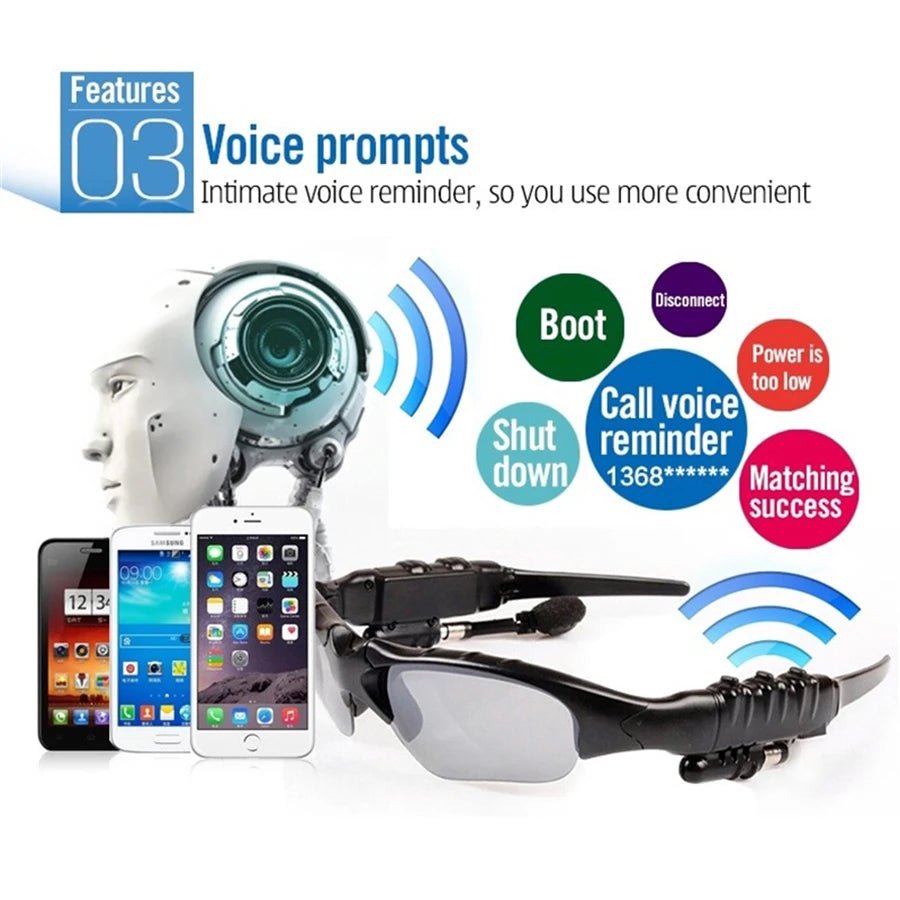 Sunglasses Earphone Wireless Headset with Mic Smart Glasses Earbuds Stereo Sport Sunglasses Headphone for Driving Cycling - MANDOTOS INTERNATIONAL