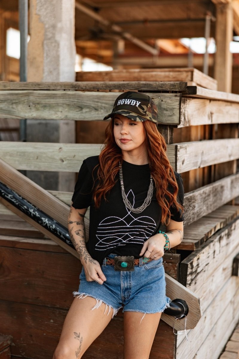 The Original, Viral Boot Stitch Western Graphic Tee - Black - MANDOTOS INTERNATIONALGraphic Tees