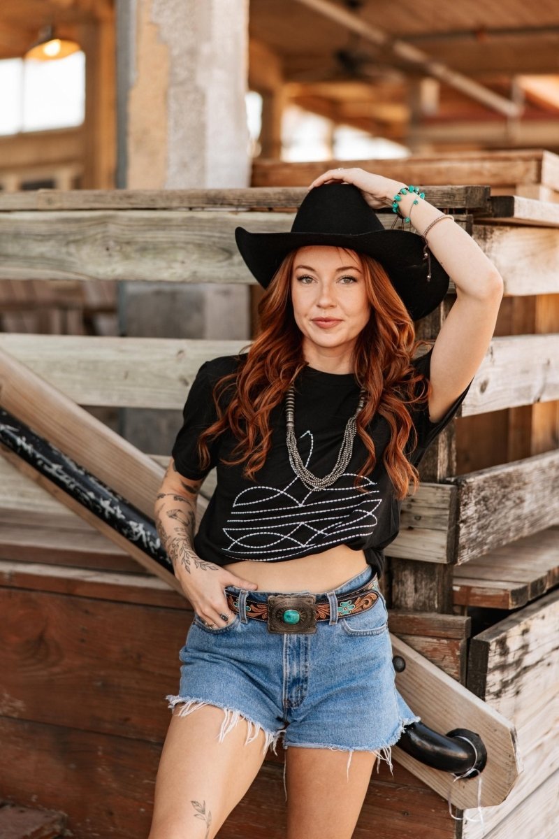 The Original, Viral Boot Stitch Western Graphic Tee - Black - MANDOTOS INTERNATIONALGraphic Tees
