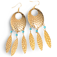 Navette Dream Catcher Earrings with Turquoise Accents and Feathers by The Urban Charm The Urban Charm