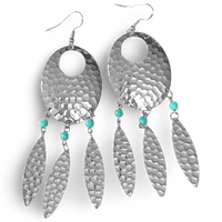 Navette Dream Catcher Earrings with Turquoise Accents and Feathers by The Urban Charm The Urban Charm