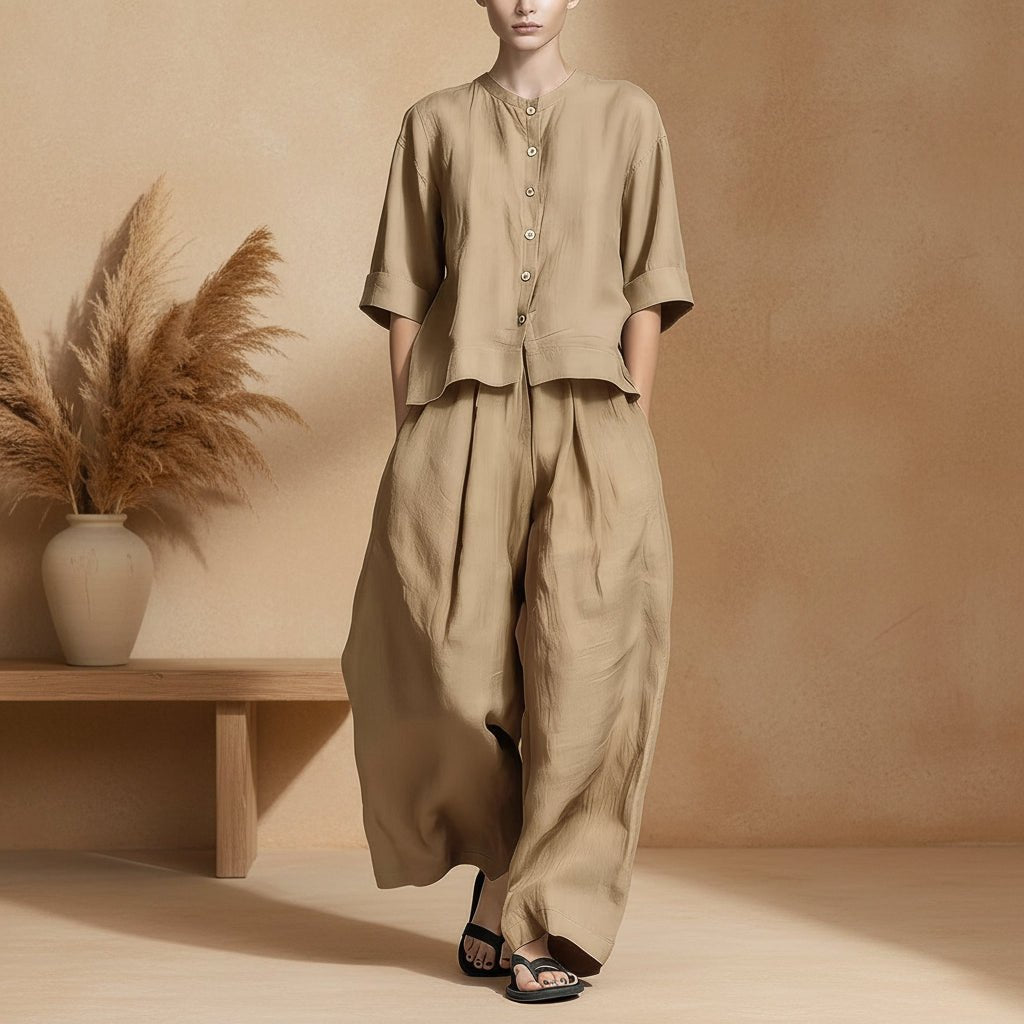 Three-Quarter Sleeve Shirt & Loose Trousers Two-Piece Set - MANDOTOS INTERNATIONALTwo-Piece Set