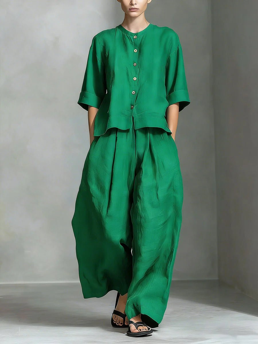 Three-Quarter Sleeve Shirt & Loose Trousers Two-Piece Set - MANDOTOS INTERNATIONALTwo-Piece Set
