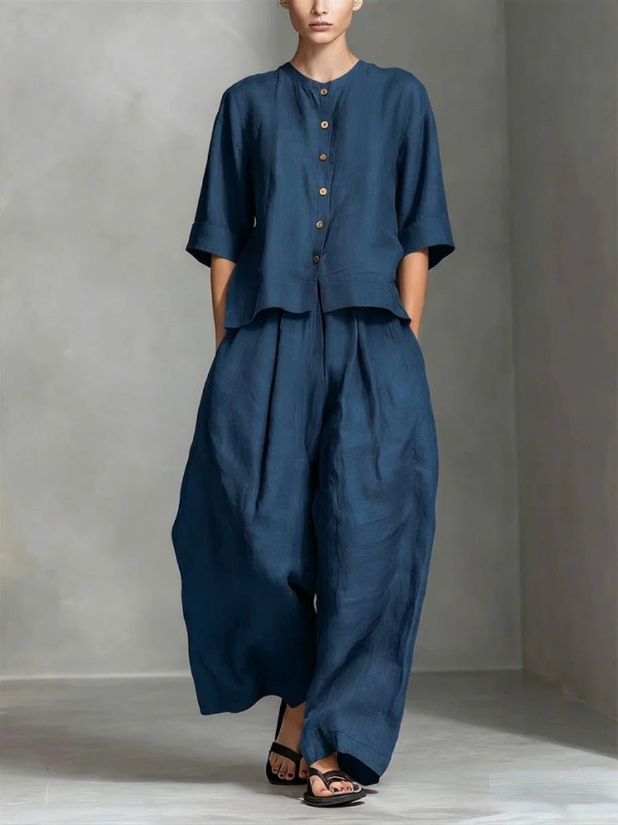 Three-Quarter Sleeve Shirt & Loose Trousers Two-Piece Set - MANDOTOS INTERNATIONALTwo-Piece Set