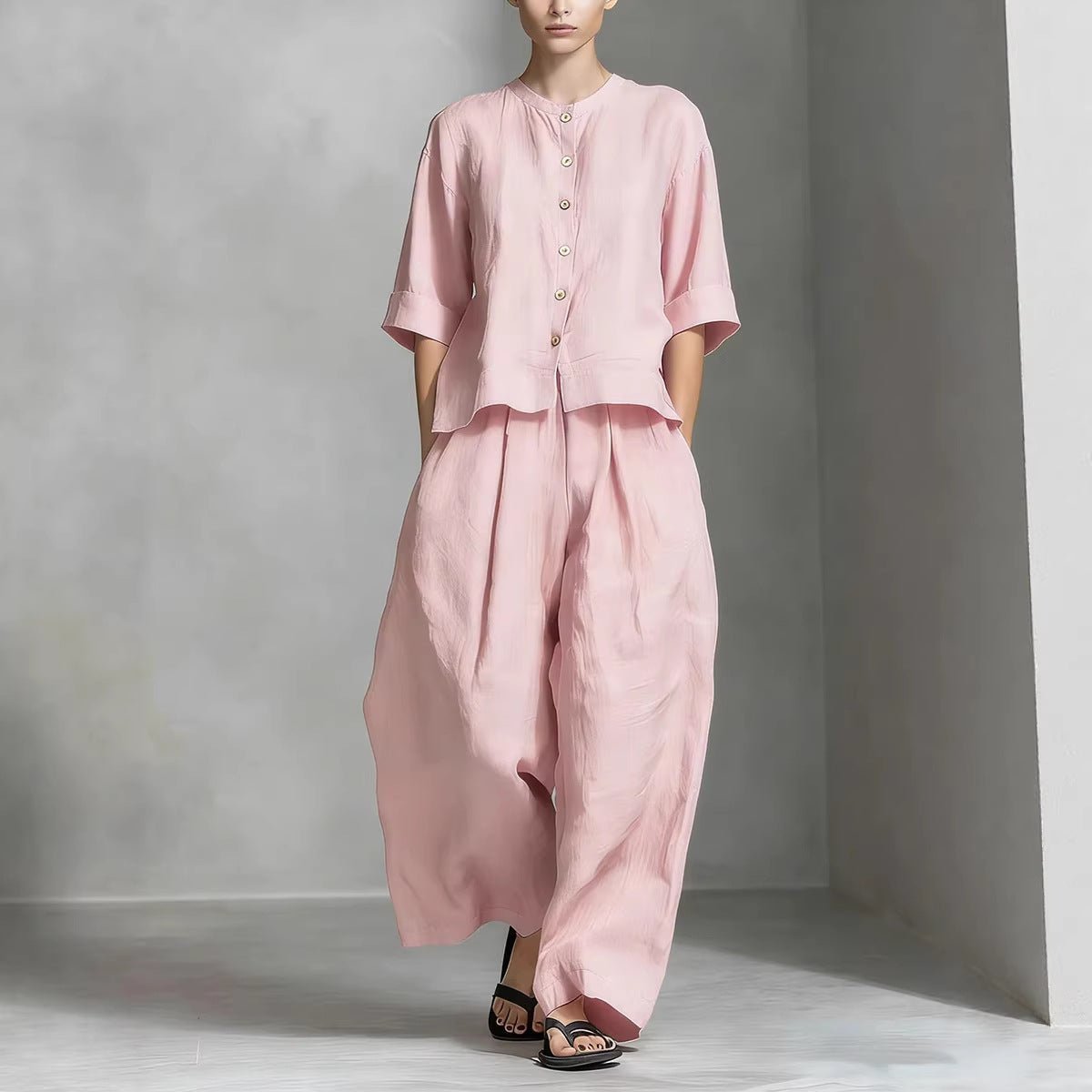 Three-Quarter Sleeve Shirt & Loose Trousers Two-Piece Set - MANDOTOS INTERNATIONALTwo-Piece Set