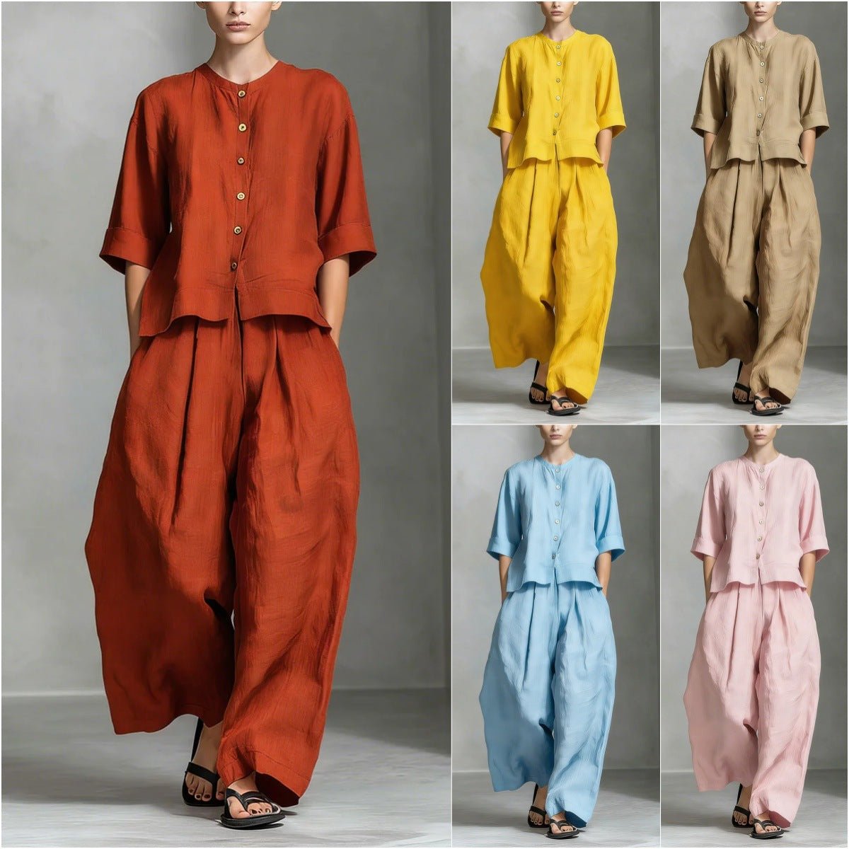 Three-Quarter Sleeve Shirt & Loose Trousers Two-Piece Set - MANDOTOS INTERNATIONALTwo-Piece Set