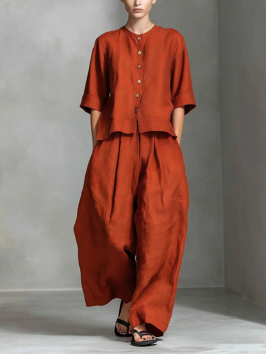 Three-Quarter Sleeve Shirt & Loose Trousers Two-Piece Set - MANDOTOS INTERNATIONALTwo-Piece Set